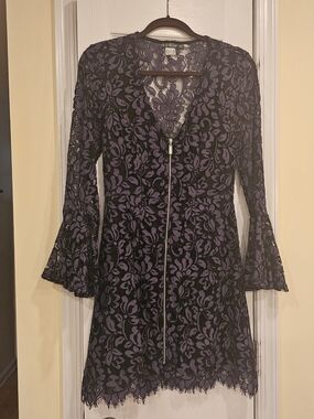 Venus Navy Blue Lace Long Sleeve Cocktail Dress